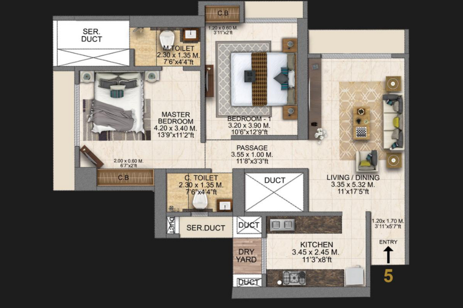Highland-Sky-Tower-Floor-Plan-2BHK-856-sqft